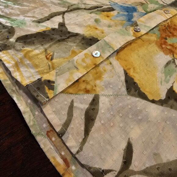 Caribbean Joe Women's XL Cotton Butter Yellow Tropical Print Swiss Dot Blouse - Picture 5 of 7